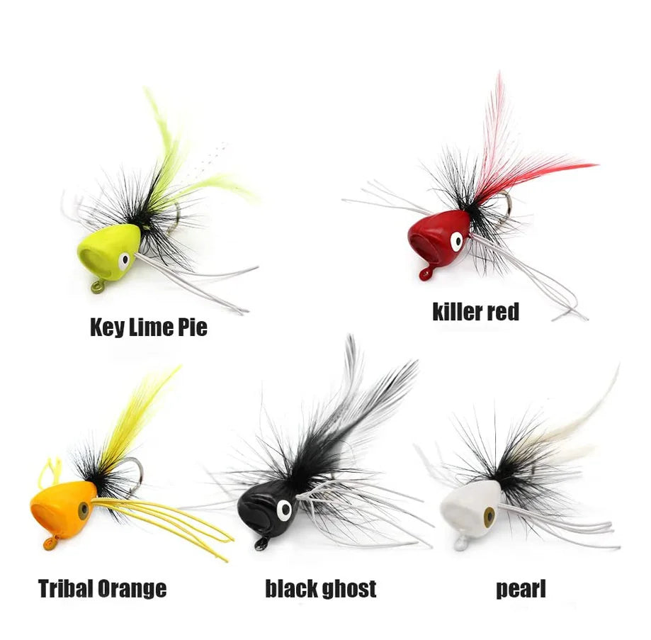5PCS Topwater Fly Fishing Popper Floating Dry Flies Bugs Insect Lure Mayfly Hook for Bass Trout Sunfish Salmon Artificial Bait