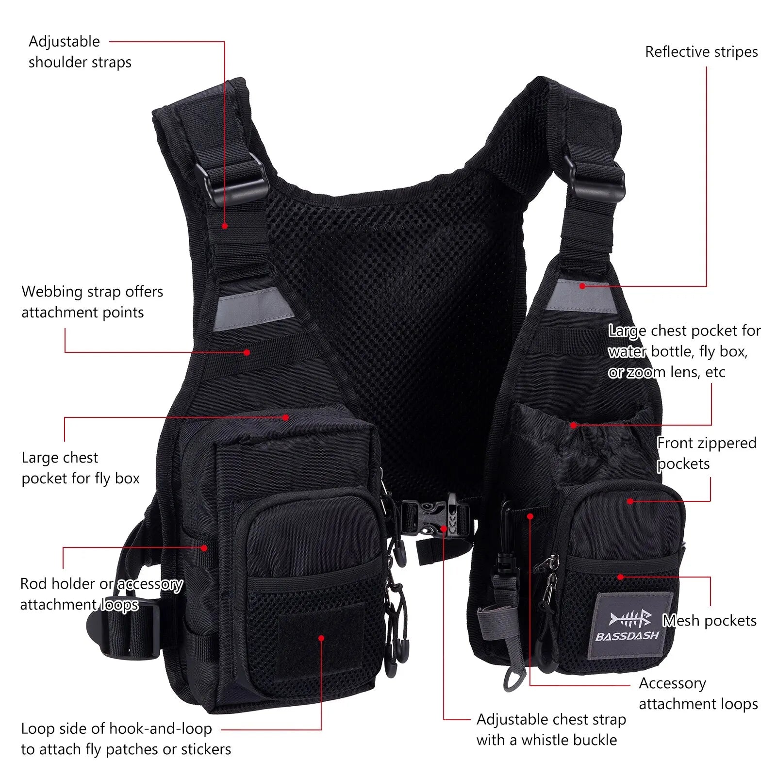 Bassdash FV08 Ultra Lightweight Fly Fishing Vest for Men and Women Portable Chest Pack One Size Fits Most