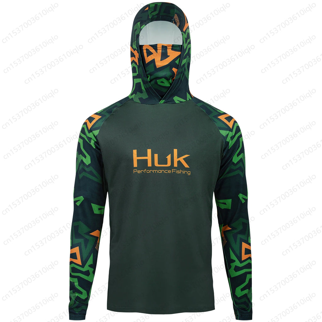 HUK UPF 50+ Hooded Fishing Shirt — Quick-Dry Long Sleeve Sun Protection