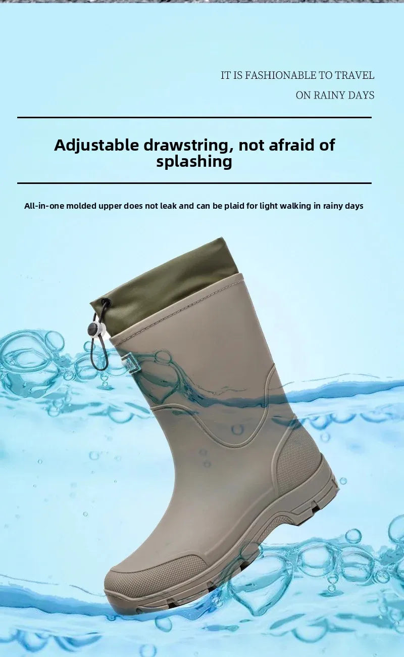 Men's Lightweight Waterproof Fishing Rain Boots Anti-slip Wear-resistant PVC Boot Tube round Toe EVA Insole Plain Color Adult