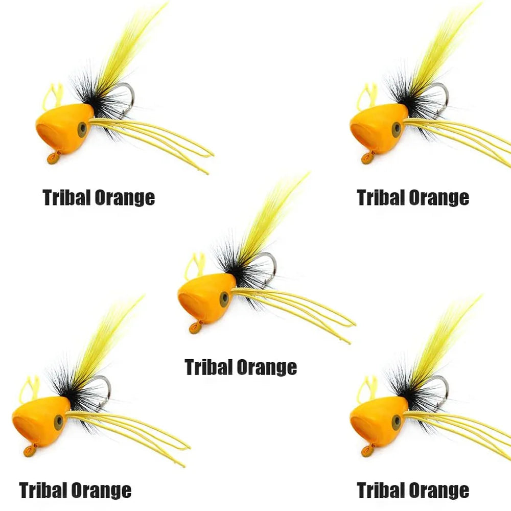 5PCS Topwater Fly Fishing Popper Floating Dry Flies Bugs Insect Lure Mayfly Hook for Bass Trout Sunfish Salmon Artificial Bait