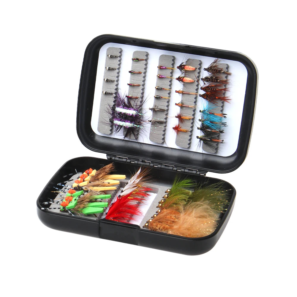 52pc Fly Fishing Combo Kit — Dry/Wet Flies, Streamers & Nymphs with Box